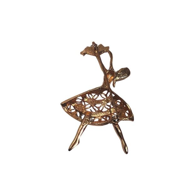 Vintage Damascene Filigree Ballet Dancer Brooch Pin - Picture 3 of 9